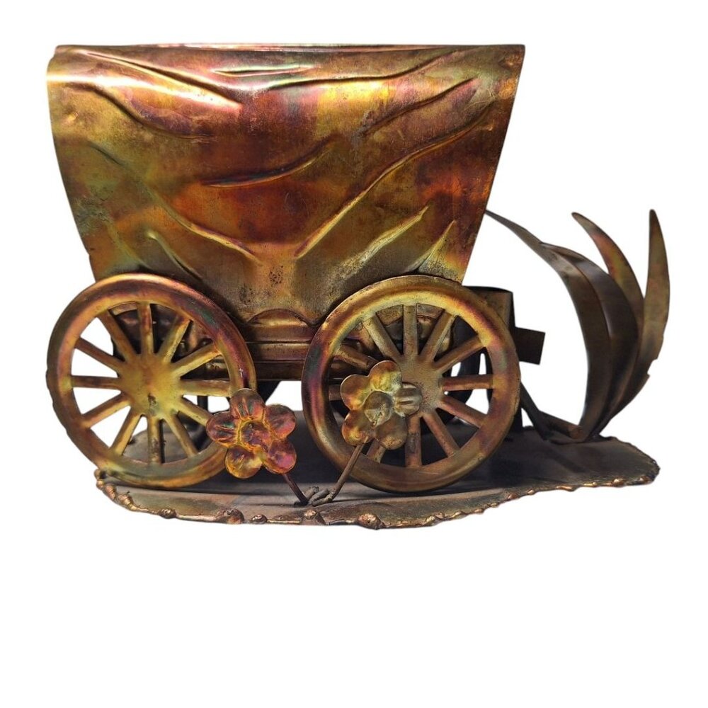 Mixed Metal Covered‎ Wagon Copper Colored Art Decor Sculpture Tin Western Oregon